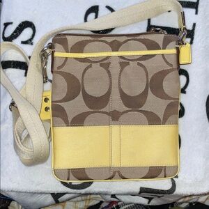 Coach Signature C Tan and Yellow Crossbody Bag 9”L x 10”H